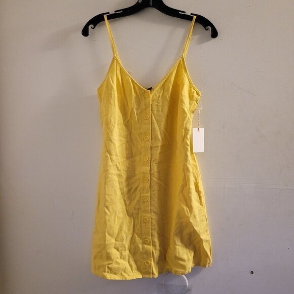 NEW Forever 21 Woven Yellow Linen Sleeveless Tank Button Front Mini Dress Small - Picture 10 of 10